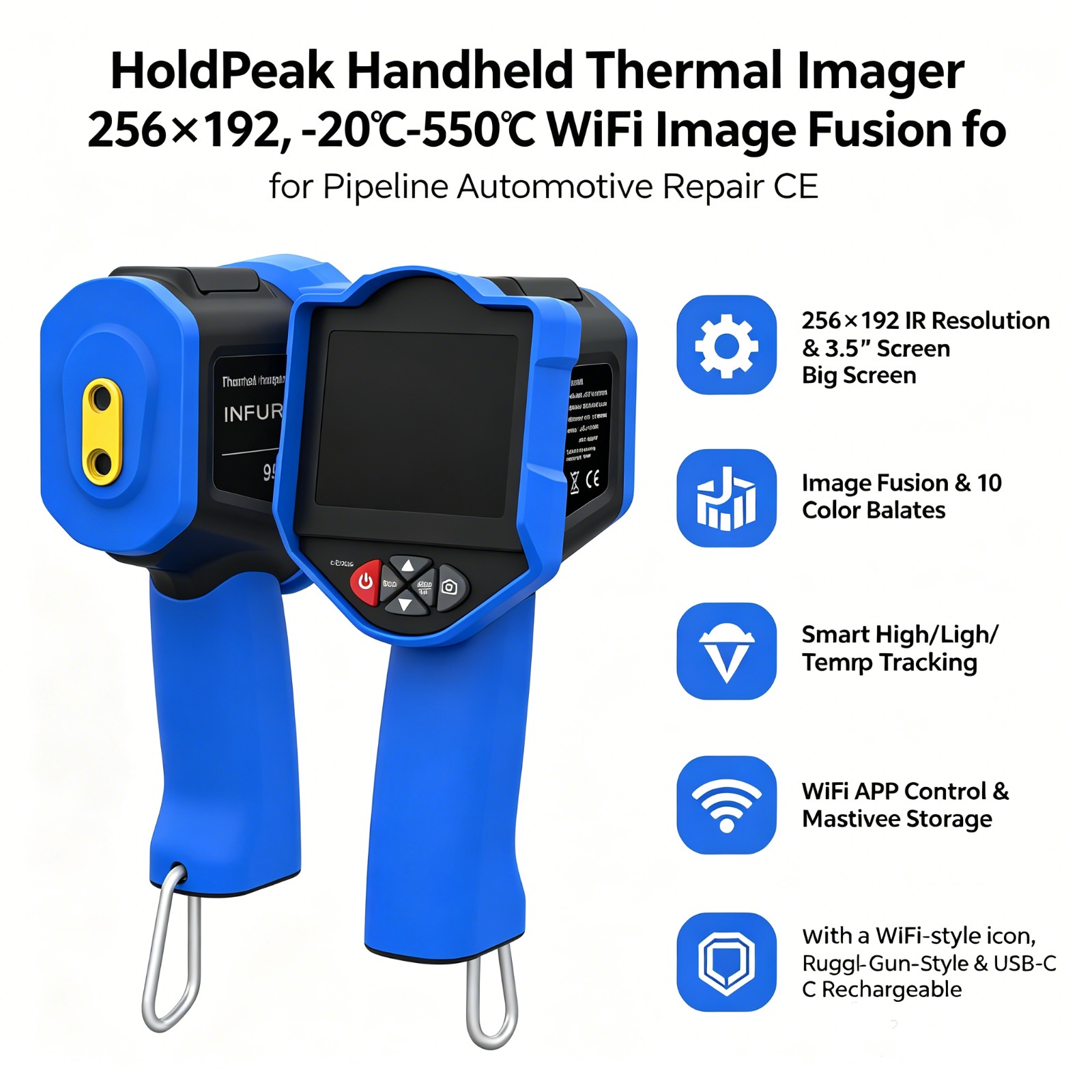 Thermal Imaging Camera 256X192 - กล้องถ่ายภาพความร้อน HoldPeak, ความละเอียด 256x192 IR, หน้าจอ
